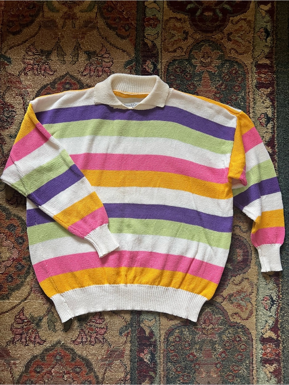 Multicolor Striped Collared Cotton Sweater